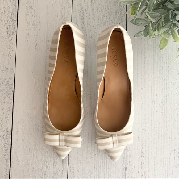 J. Crew Shoes - J.Crew Neutral Striped Bow Heels